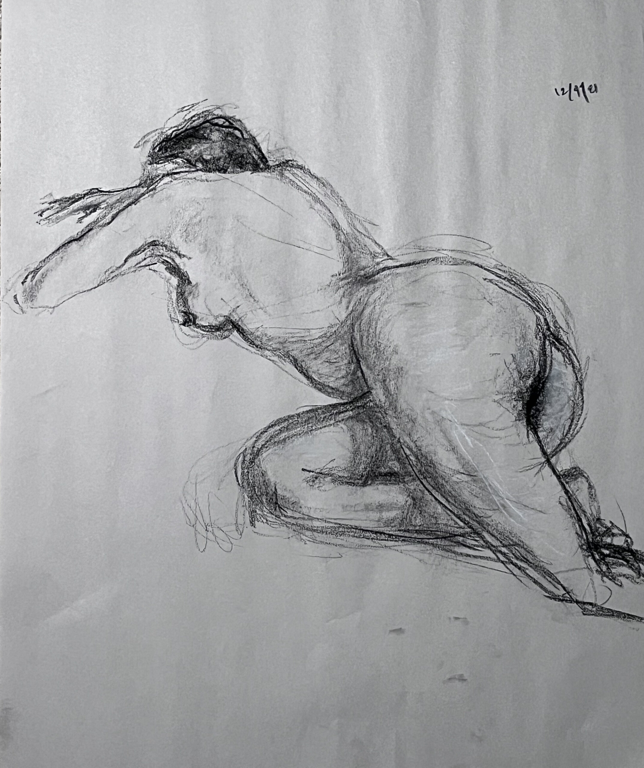 On her Stomach. Figure Drawing.